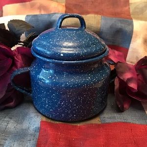 Vintage Blue Speckled Enameled Lidded Miniature Pot